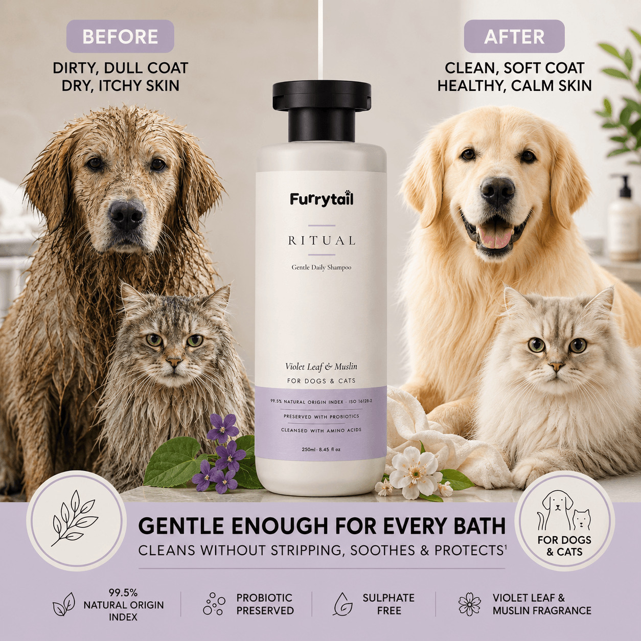 Gentle Daily Shampoo – Violet Leaf & Muslin by Furrytail – photo 4 of 5